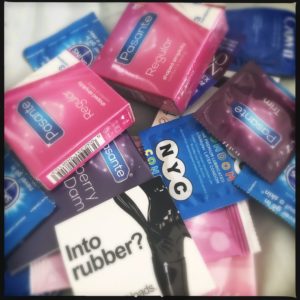 Be afraid: a photo of a pile of condoms